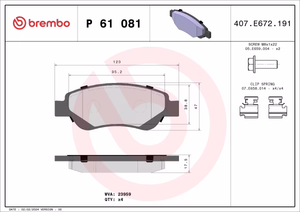 BREMBO Kit pastiglie freno, Freno a disco