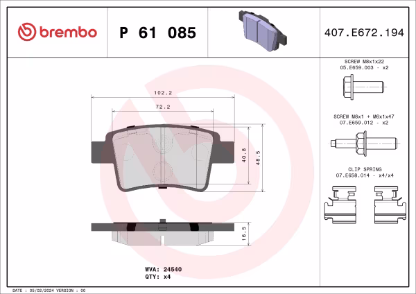 BREMBO Kit pastiglie freno, Freno a disco