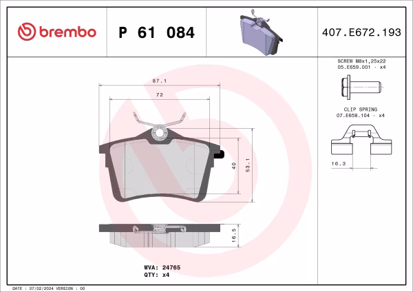 BREMBO Kit pastiglie freno, Freno a disco