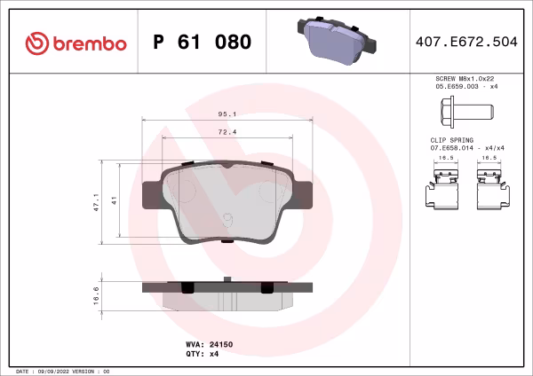 BREMBO Kit pastiglie freno, Freno a disco