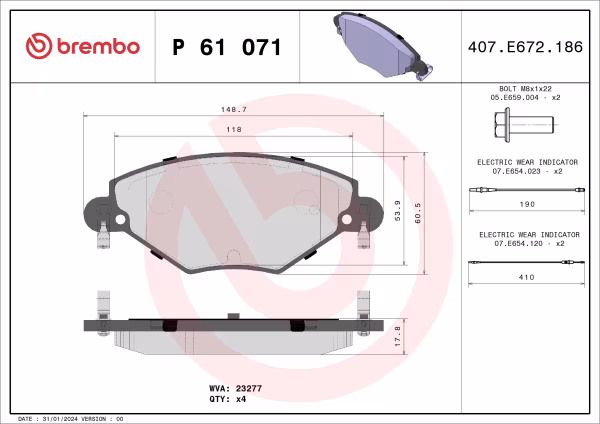 BREMBO Kit pastiglie freno, Freno a disco