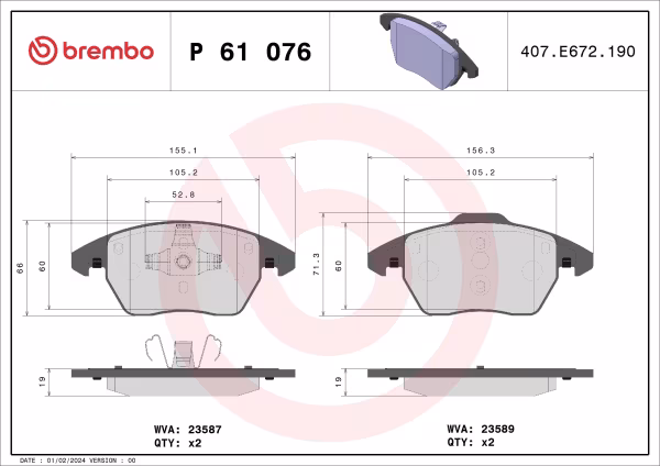 BREMBO Kit pastiglie freno, Freno a disco