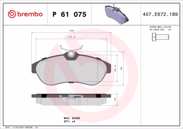 BREMBO Kit pastiglie freno, Freno a disco