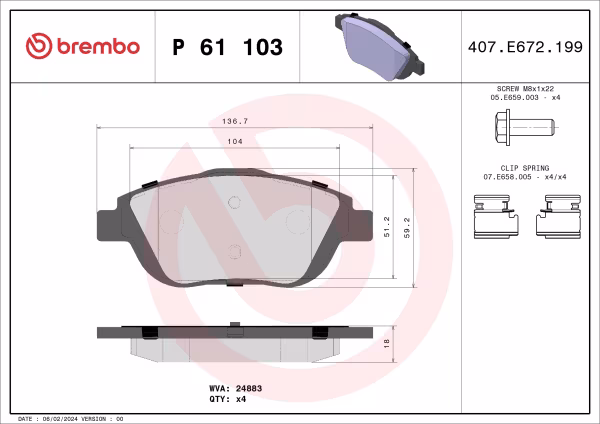 BREMBO Kit pastiglie freno, Freno a disco