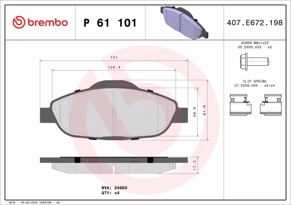 BREMBO Kit pastiglie freno, Freno a disco