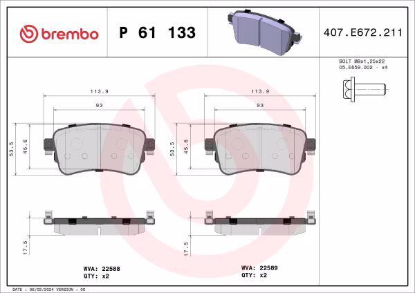 BREMBO Kit pastiglie freno, Freno a disco