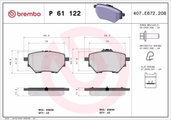 BREMBO Kit pastiglie freno, Freno a disco