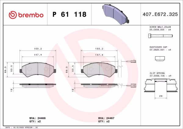 BREMBO Kit pastiglie freno, Freno a disco