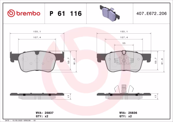 BREMBO Kit pastiglie freno, Freno a disco