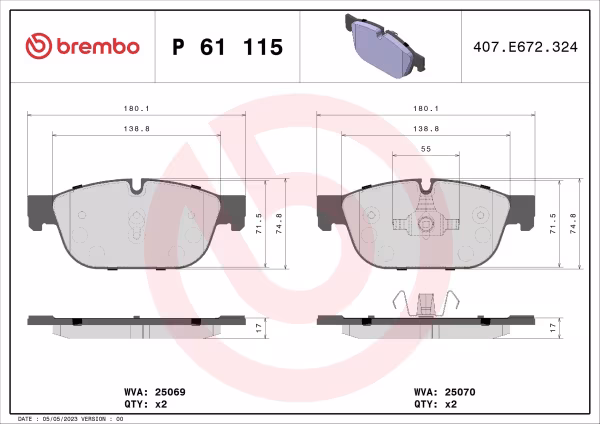 BREMBO Kit pastiglie freno, Freno a disco