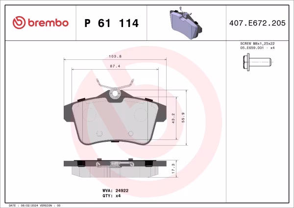 BREMBO Kit pastiglie freno, Freno a disco