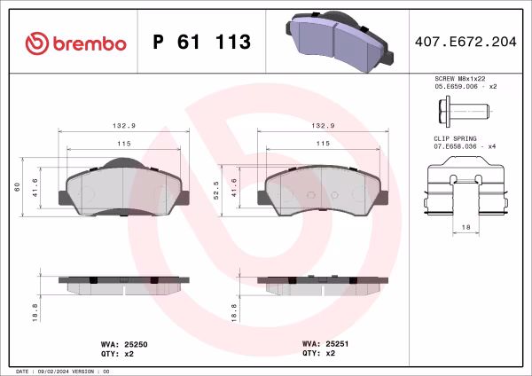 BREMBO Kit pastiglie freno, Freno a disco