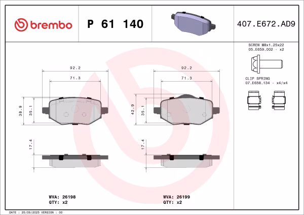 BREMBO Kit pastiglie freno, Freno a disco