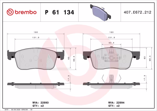 BREMBO Kit pastiglie freno, Freno a disco