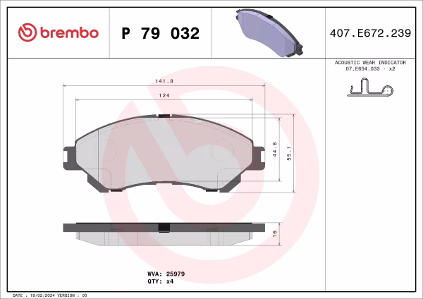 BREMBO Kit pastiglie freno, Freno a disco