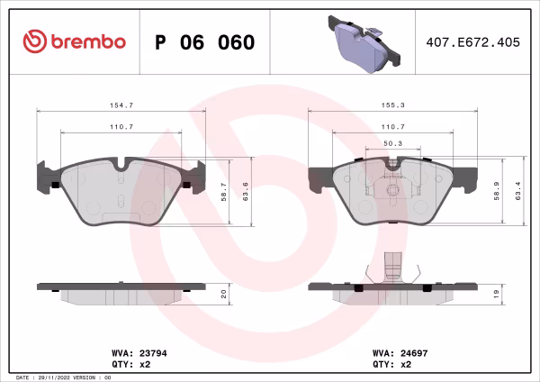 BREMBO Kit pastiglie freno, Freno a disco
