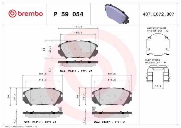 BREMBO Kit pastiglie freno, Freno a disco