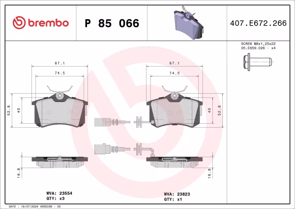 BREMBO Kit pastiglie freno, Freno a disco