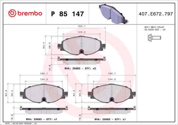 BREMBO Kit pastiglie freno, Freno a disco