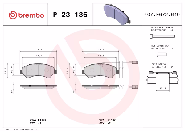 BREMBO Kit pastiglie freno, Freno a disco