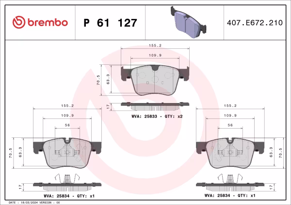 BREMBO Kit pastiglie freno, Freno a disco