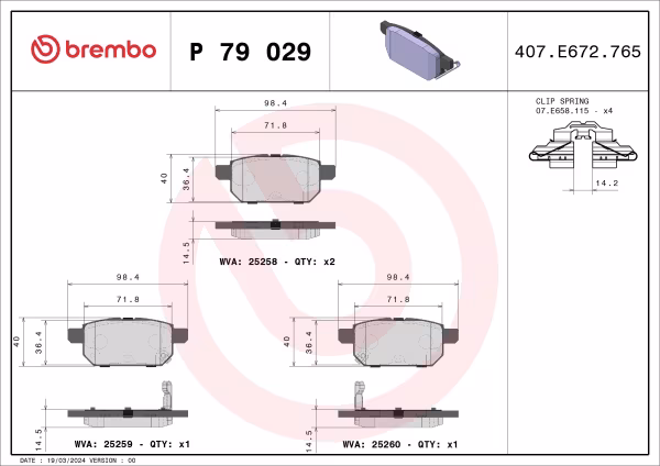 BREMBO Kit pastiglie freno, Freno a disco