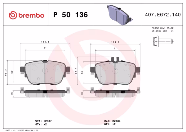 BREMBO Kit pastiglie freno, Freno a disco