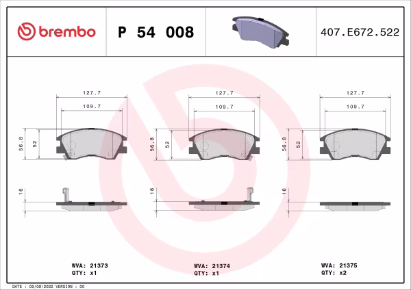 BREMBO Kit pastiglie freno, Freno a disco