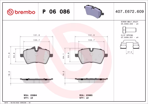 BREMBO Kit pastiglie freno, Freno a disco