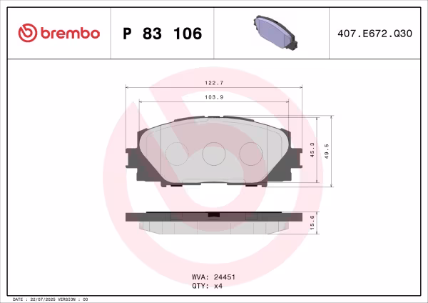 BREMBO Kit pastiglie freno, Freno a disco