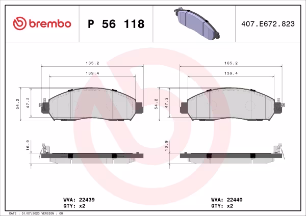 BREMBO Kit pastiglie freno, Freno a disco