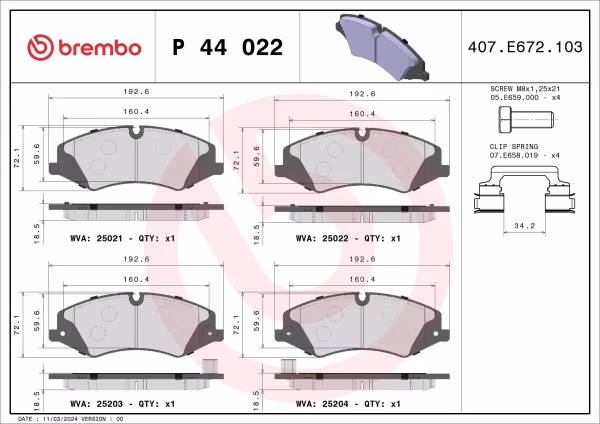 BREMBO Kit pastiglie freno, Freno a disco