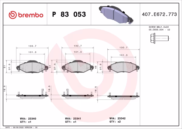BREMBO Kit pastiglie freno, Freno a disco