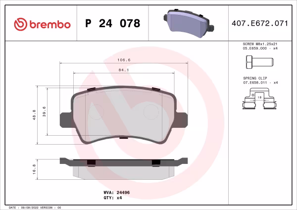 BREMBO Kit pastiglie freno, Freno a disco