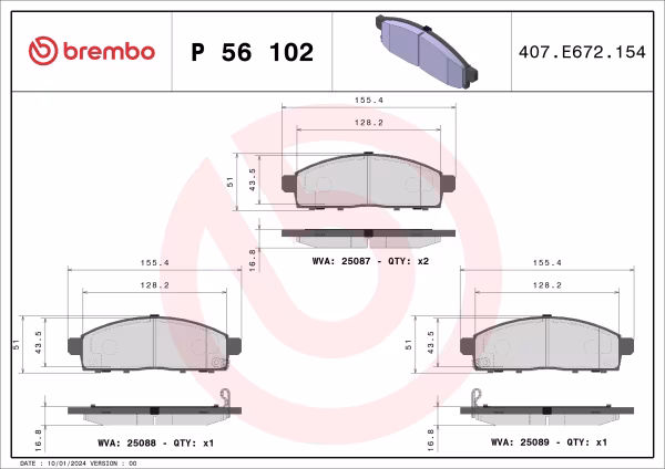 BREMBO Kit pastiglie freno, Freno a disco