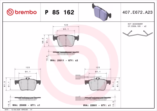 BREMBO Kit pastiglie freno, Freno a disco