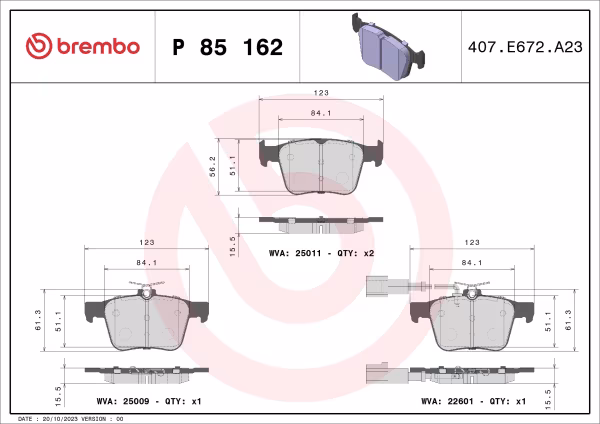 BREMBO Kit pastiglie freno, Freno a disco