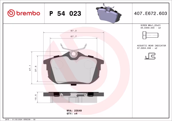 BREMBO Kit pastiglie freno, Freno a disco