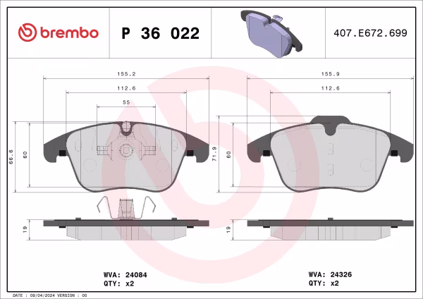 BREMBO Kit pastiglie freno, Freno a disco