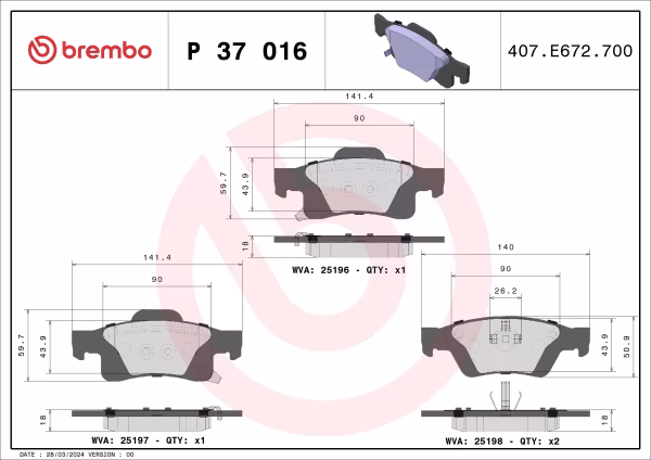 BREMBO Kit pastiglie freno, Freno a disco