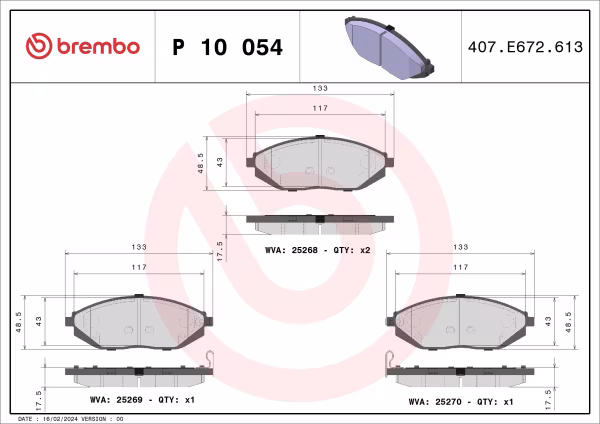 BREMBO Kit pastiglie freno, Freno a disco