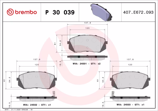 BREMBO Kit pastiglie freno, Freno a disco