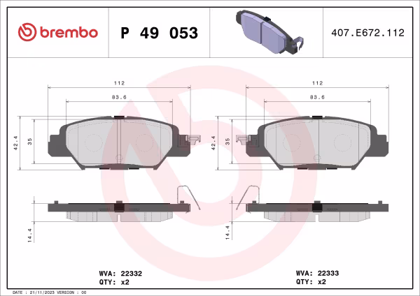 BREMBO Kit pastiglie freno, Freno a disco