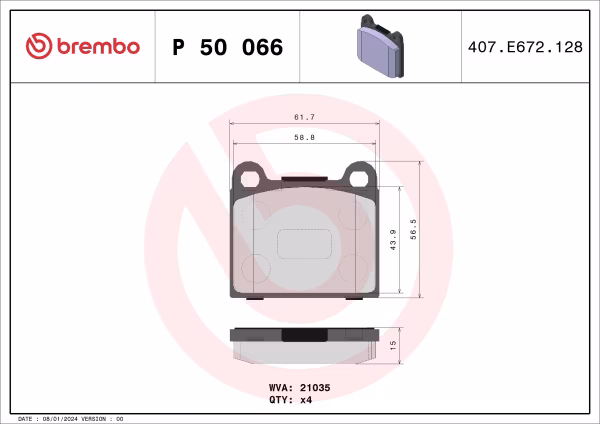 BREMBO Kit pastiglie freno, Freno a disco