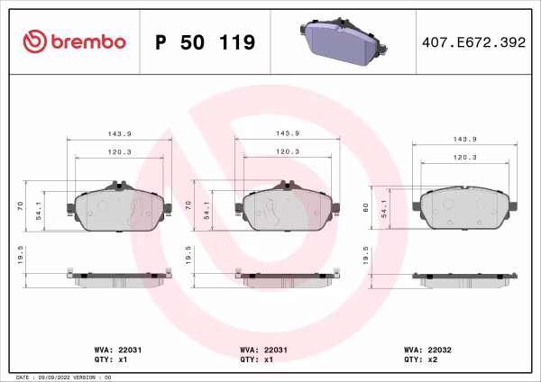 BREMBO Kit pastiglie freno, Freno a disco