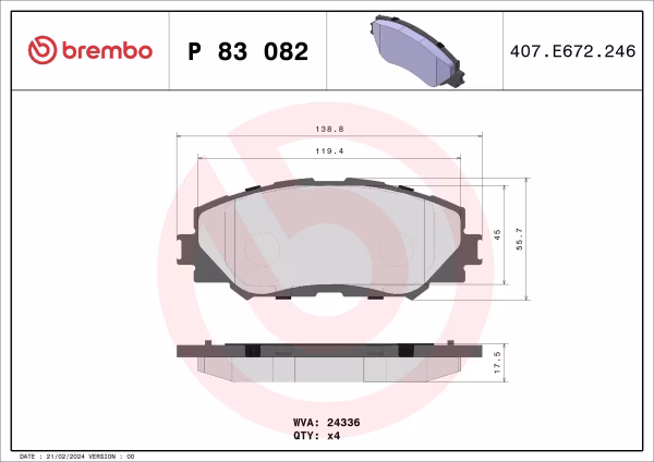 BREMBO Kit pastiglie freno, Freno a disco
