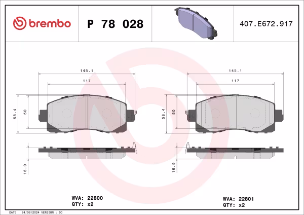 BREMBO Kit pastiglie freno, Freno a disco