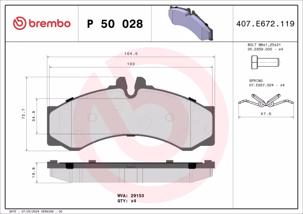 BREMBO Kit pastiglie freno, Freno a disco