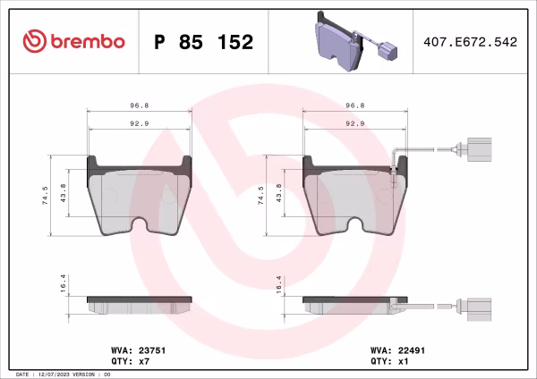 BREMBO Kit pastiglie freno, Freno a disco