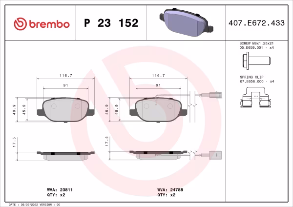 BREMBO Kit pastiglie freno, Freno a disco